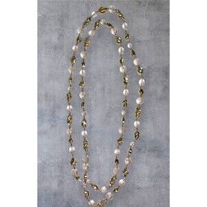 Vintage Marvella Clear And Gold Tone Beaded Necklace 29” *READ